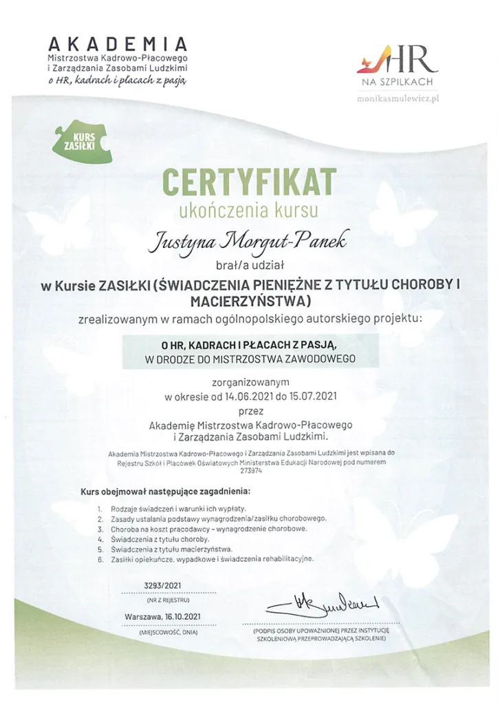 Zasiłki - certyfikaty
