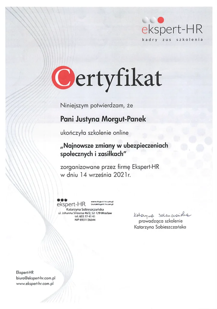 Certyfikat Ubezpieczenia Społeczne i zasiłki